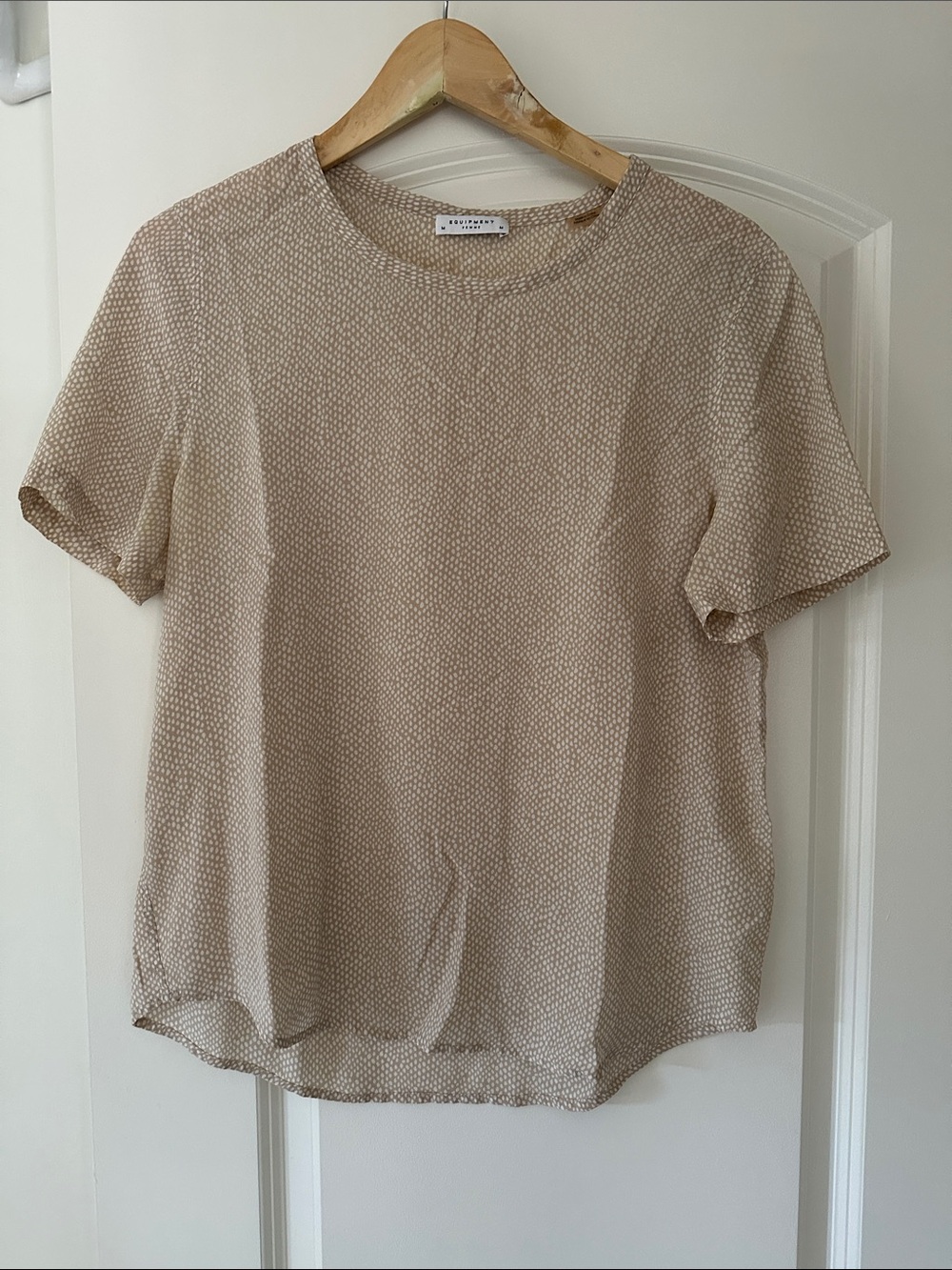 Equipment Beige Silk Short Sleeve Crewneck Top
